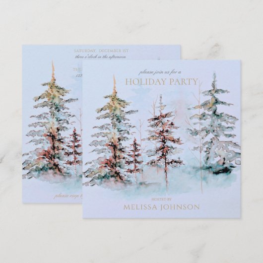 Elegante Waterverf dennenbos Kerstfeest Kaart (Voorkant / Achterkant)