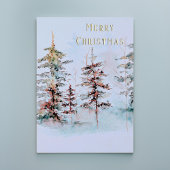 Elegante Waterverf dennenbos Vrolijk kerstfeest Folie Feestdagenkaart