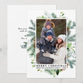 Elegante Waterverf Dennenkader Familie Foto Feestdagenkaart (Voorkant / Achterkant)