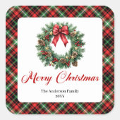 Elegante waterverf dennenkrans kerst sticker (Voorkant)