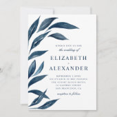 Elegante waterverf donkerblauwe bloemige bladeren  kaart (Voorkant)