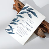 Elegante waterverf donkerblauwe bloemige bladeren  kaart