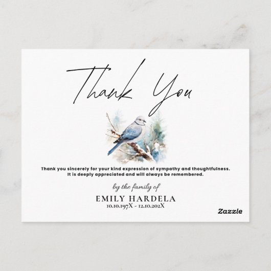 Elegante Waterverf Dove begrafenis bedankkaart Briefkaart (Achterkant)