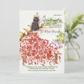 Elegante Waterverf Dromerige rode jurk Quinceañera Kaart (Staand voorkant)