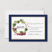 Elegante Waterverf Druivenranken Krans Blauw Bruil RSVP Kaartje (Voorkant)