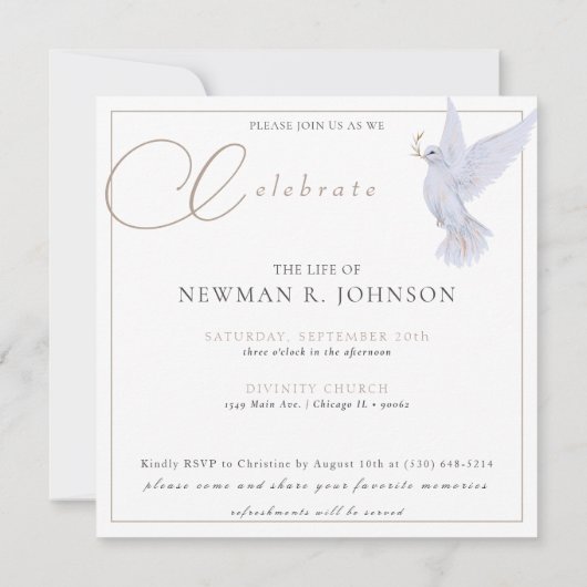Elegante Waterverf Duif Viering van het Leven Foto Kaart (Achterkant)
