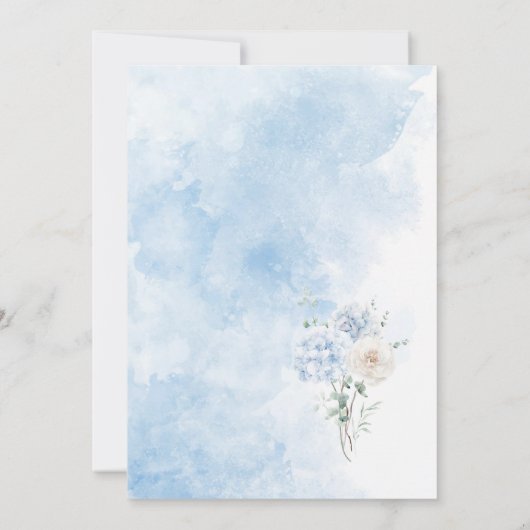 Elegante Waterverf Dusty Blue Flowers Bruidsshow Kaart (Achterkant)