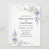 Elegante waterverf Dusty Blue Flowers bruiloft Kaart (Voorkant)