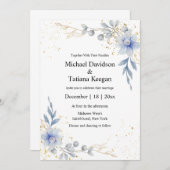 Elegante waterverf Dusty Blue Flowers bruiloft Kaart (Voorkant / Achterkant)