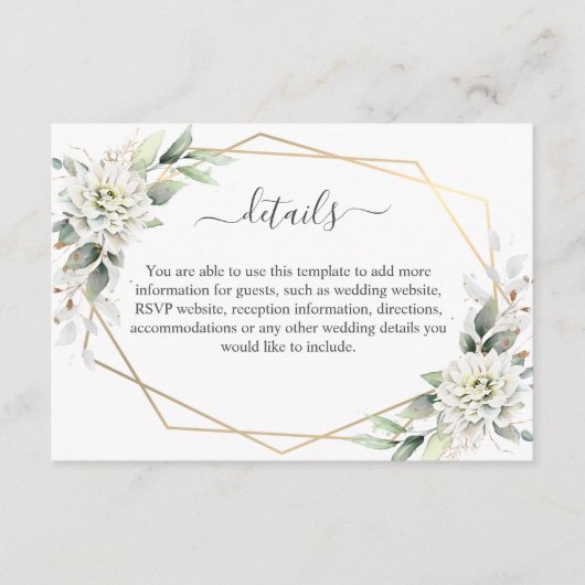 Elegante Waterverf Dusty Blue Foliage Details Informatiekaartje (Voorkant)