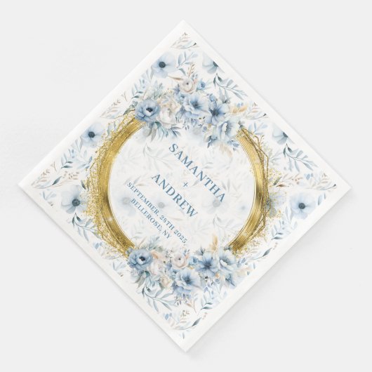 Elegante Waterverf Dusty Blue Gold bruiloft servet (Hoek)
