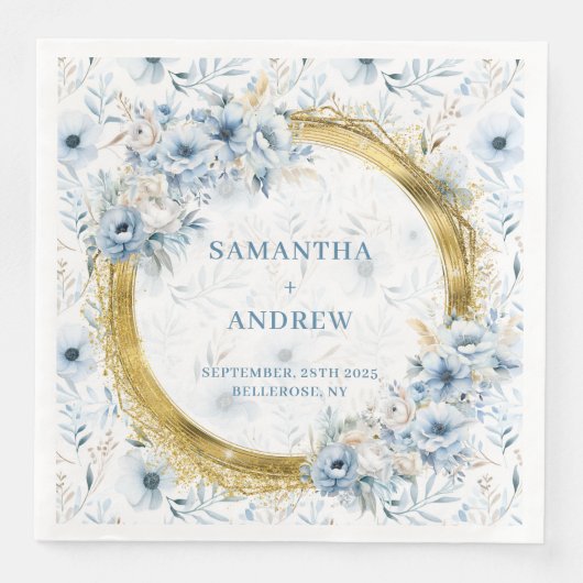 Elegante Waterverf Dusty Blue Gold bruiloft servet (Voorkant)