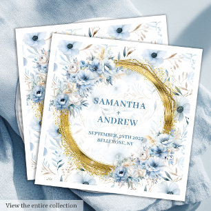 Elegante Waterverf Dusty Blue Gold bruiloft servet