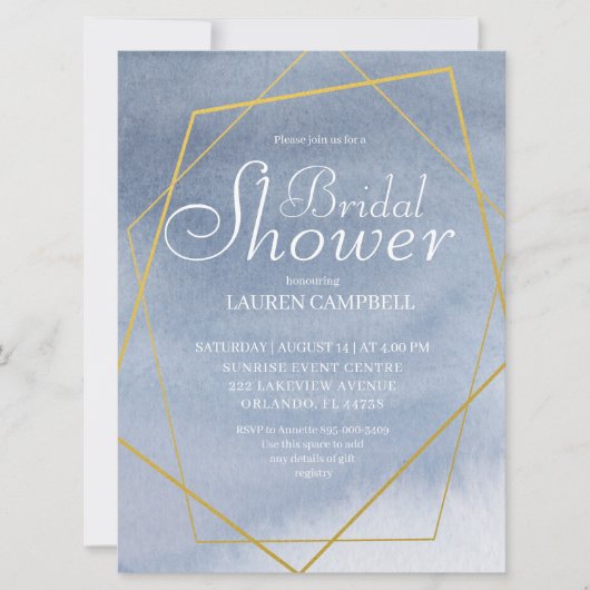 Elegante Waterverf Dusty Blue Gold Geometric Kaart (Voorkant)