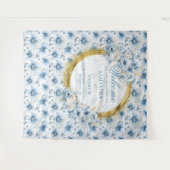 Elegante Waterverf Dusty Blue Gold Wedding Banner Wandkleed (Voorkant (horizontaal))