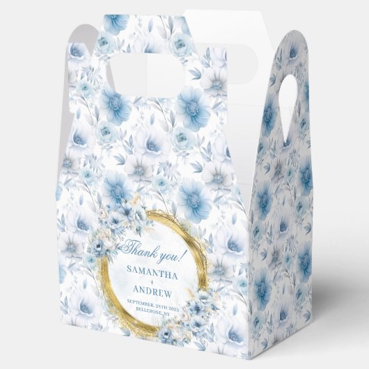 Elegante Waterverf Dusty Blue Gold Wedding Bedankt Bedankdoosjes (Geopend)