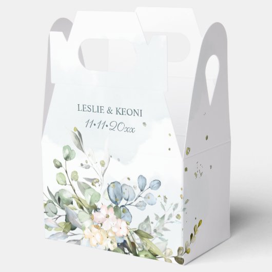 Elegante Waterverf Dusty Blue Gum Eucalyptus Bedankdoosjes (Geopend)