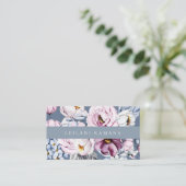 Elegante Waterverf Dusty Blue Mauve Floral Visitekaartje (Staand voorkant)