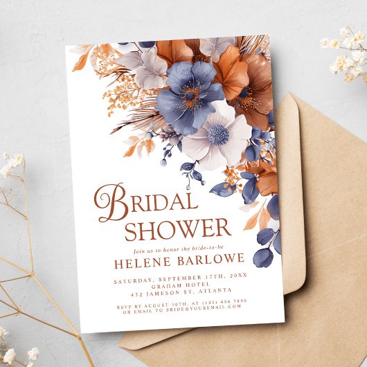 Elegante Waterverf Dusty Blue Rust Vrijgezellenfee Kaart