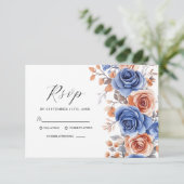 Elegante Waterverf Dusty Blue Terracotta bruiloft RSVP Kaartje (Staand voorkant)