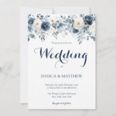 Elegante Waterverf Dusty Blue White Floral Wedding Kaart (Voorkant)