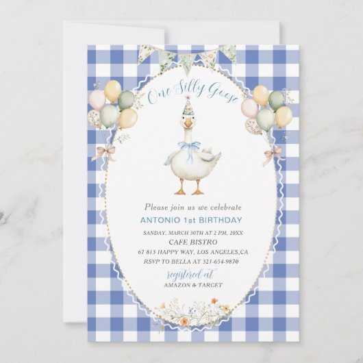 Elegante Waterverf Een 1e verjaardag gekke gans B Kaart (Voorkant)