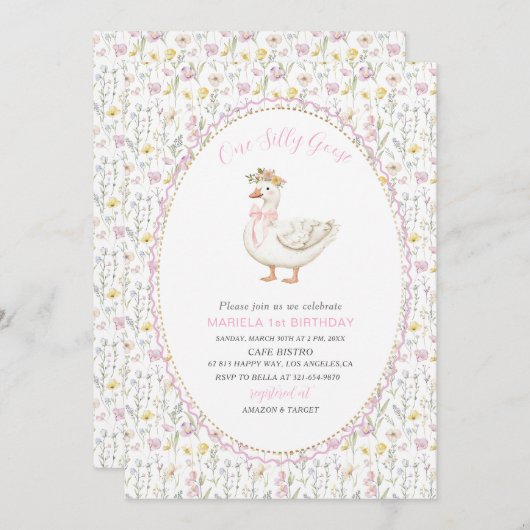 Elegante Waterverf Een 1e verjaardag gekke gans G Kaart (Voorkant / Achterkant)