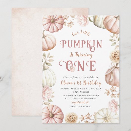 Elegante Waterverf Een 1e verjaardag Pompoen is op Kaart (Voorkant / Achterkant)