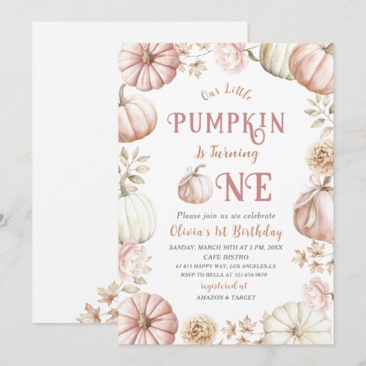 Elegante Waterverf Een 1e verjaardag Pompoen is op Kaart (Voorkant / Achterkant)