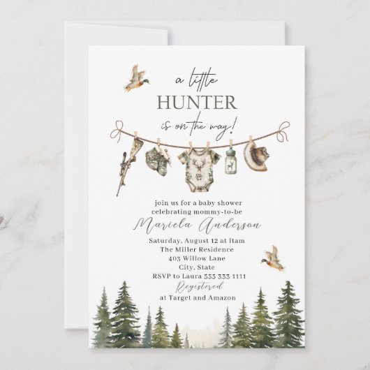 Elegante Waterverf Een beetje Hunter Baby shower Kaart (Voorkant)