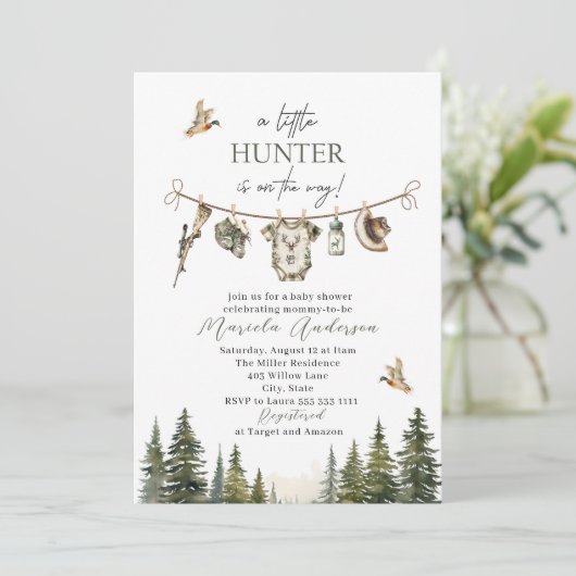 Elegante Waterverf Een beetje Hunter Baby shower Kaart (Staand voorkant)