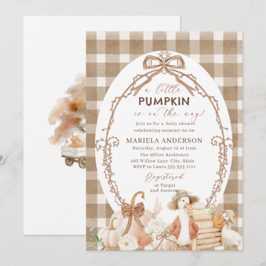 Elegante Waterverf Een beetje pompoen is Uitnodigi Kaart (Voorkant / Achterkant)