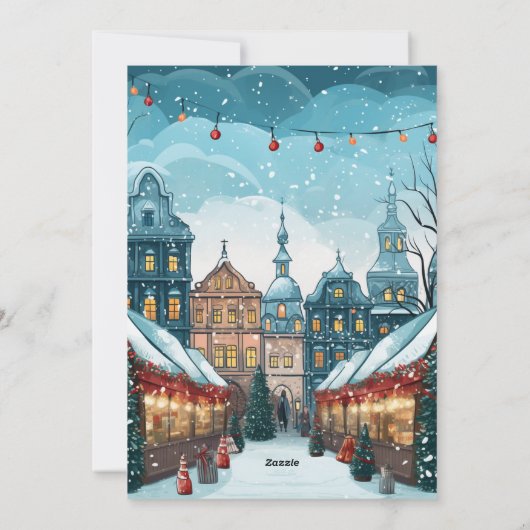 Elegante Waterverf Een Kerstmarkt Feestdagenkaart (Achterkant)