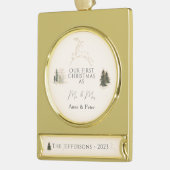 Elegante Waterverf Eerste Kerstmis Getrouwd Verguld Banner Ornament (Links)