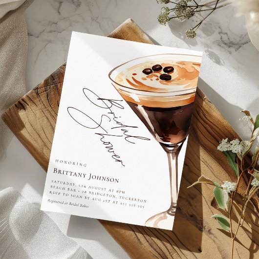 Elegante Waterverf Espresso Martini Vrijgezellenfe Kaart