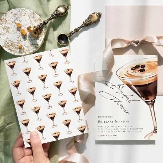 Elegante Waterverf Espresso Martini Vrijgezellenfe Kaart