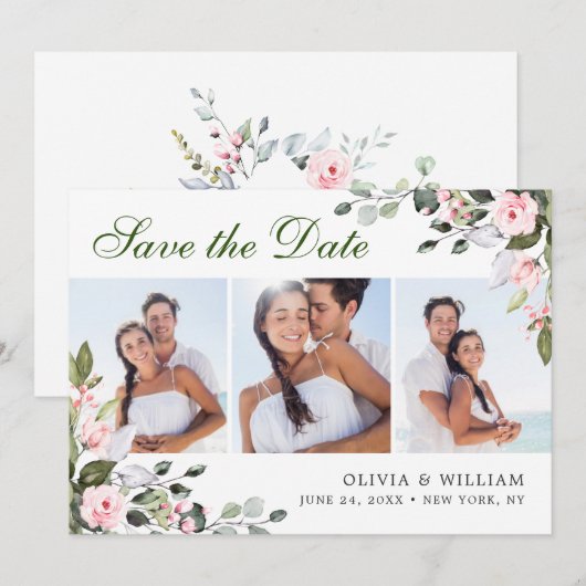 Elegante Waterverf Eucalyptus 3 FOTO Bruiloft Save The Date (Voorkant / Achterkant)