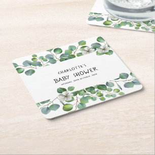 Elegante waterverf Eucalyptus baby shower Kartonnen Onderzetters