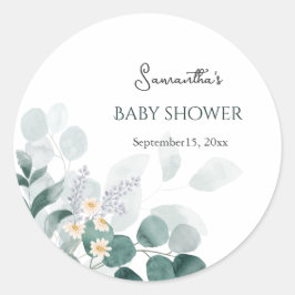 Elegante waterverf eucalyptus baby shower ronde sticker
