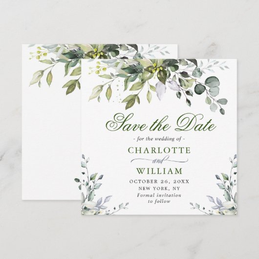 Elegante Waterverf Eucalyptus Bewaar de Datum Save The Date (Voorkant / Achterkant)