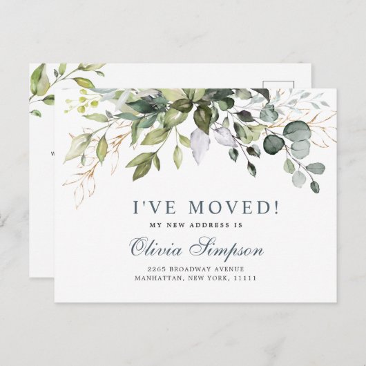 Elegante Waterverf Eucalyptus Bewegende Aankondigi Aankondigingskaart (Voorkant / Achterkant)