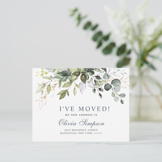 Elegante Waterverf Eucalyptus Bewegende Aankondigi Aankondigingskaart (Staand voorkant)