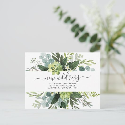 Elegante Waterverf Eucalyptus Bewegende Aankondigi Briefkaart (Staand voorkant)