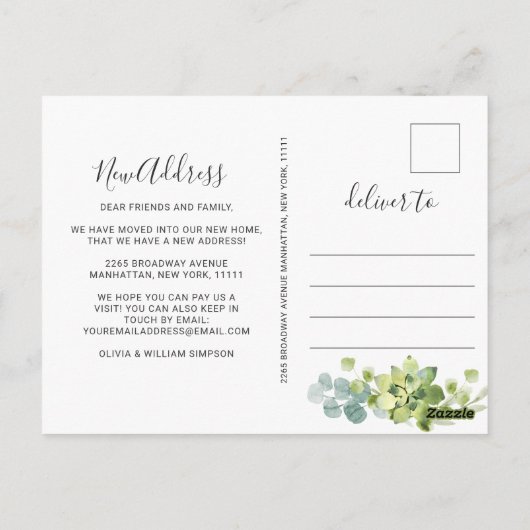 Elegante Waterverf Eucalyptus Bewegende Aankondigi Briefkaart (Achterkant)