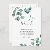 Elegante Waterverf Eucalyptus Bewegende Aankondigi Briefkaart (Voorkant / Achterkant)