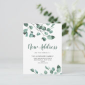 Elegante Waterverf Eucalyptus Bewegende Aankondigi Briefkaart (Staand voorkant)