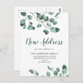 Elegante Waterverf Eucalyptus Bewegende Aankondigi Briefkaart (Voorkant / Achterkant)