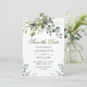 Elegante Waterverf Eucalyptus Bloemige Bruiloft Save The Date (Staand voorkant)