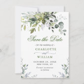 Elegante Waterverf Eucalyptus Bloemige Bruiloft Save The Date (Voorkant)