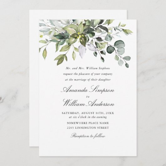 Elegante Waterverf Eucalyptus Boheemse bruiloft Kaart (Voorkant / Achterkant)